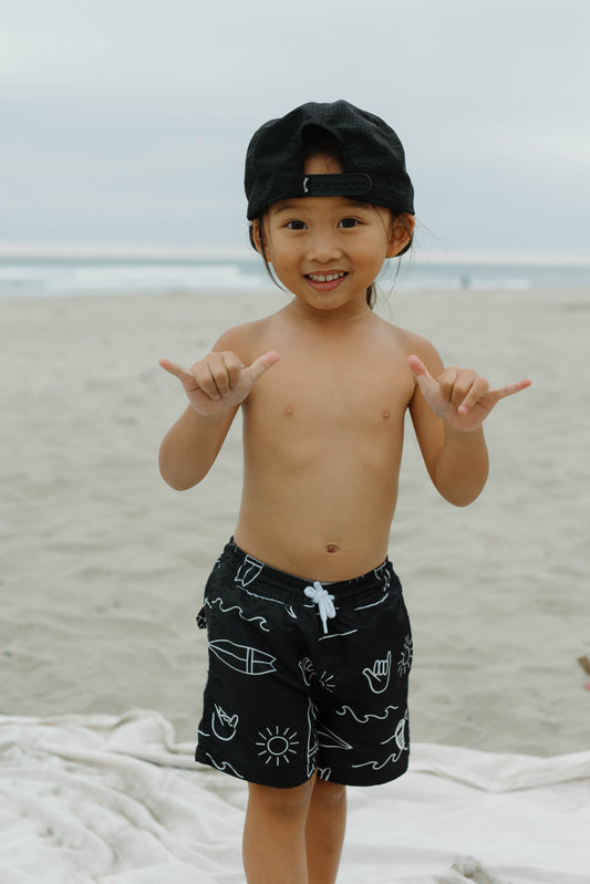 Black and White Shaka Trunks